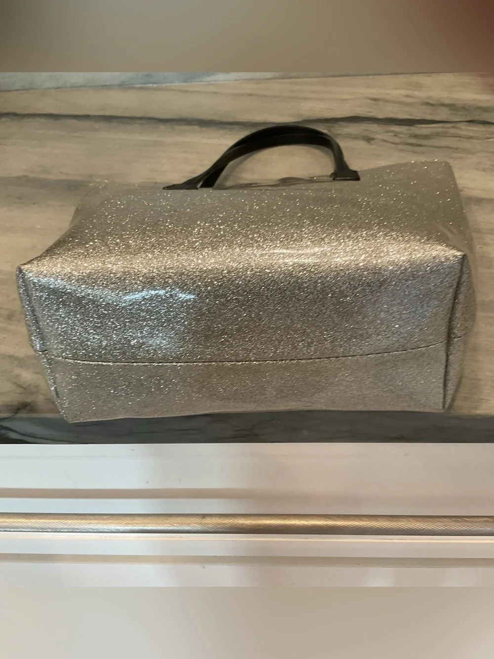 kate spade Glitter Tote in Ivory with Black Handles
